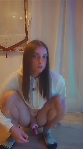 Glittergiiiirl in Her Chastity Cage Riding the Dildo Locked