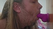 Bisexual man sucks dildo