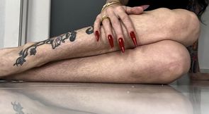 My Hairy legs, skinny and long legs, tattooed feet