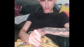 Tattooed Richard Dias Cums in Intense Gay Masturbation Session