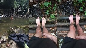 desnudo en el rio, me masturbo y me orino en los pies