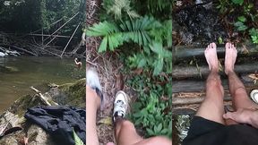 desnudo en el rio, me masturbo y me orino en los pies