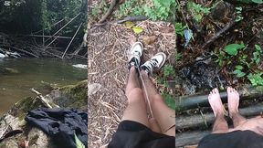 desnudo en el rio, me masturbo y me orino en los pies
