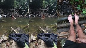 desnudo en el rio, me masturbo y me orino en los pies