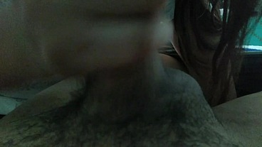 Beautiful deep throat, he eats her whole