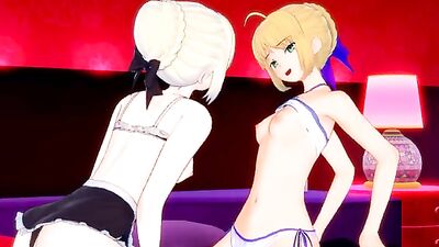 Watch these uncensored hentai pornstars get their tight asses drilled in Fate/stay night: Saber & Saber Alter 3D!