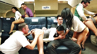 Asa Akira, Cindy Starfall, Kaylani Lei, and London Keyes having orgy on the plane