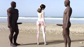 White girl snatches double blacked on the beach