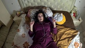 air holding in satin pajamas – puffy cheeks, red face & intense struggle