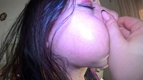 air holding in satin pajamas – puffy cheeks, red face & intense struggle