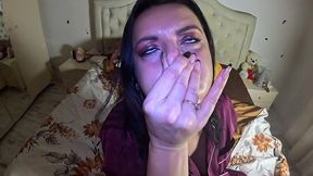 air holding in satin pajamas – puffy cheeks, red face & intense struggle