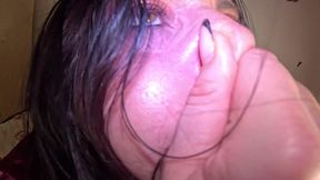 air holding in satin pajamas – puffy cheeks, red face & intense struggle