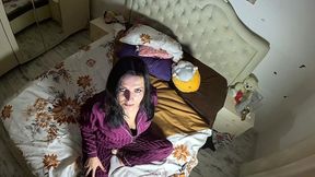 air holding in satin pajamas – puffy cheeks, red face & intense struggle