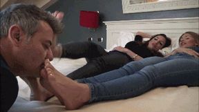 GABRIELLA & SCARLET - Lick our sweaty feet, slave! - Foot worship, toe sucking, foot gagging