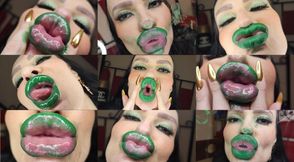 Green minty lipstick glossy pouty bimbo kisses 1080 FHD