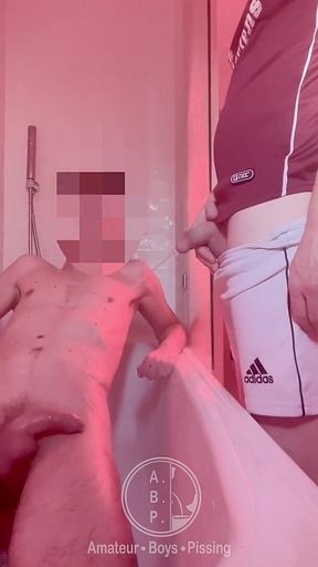 Twink Gets Hard When Pissed on by His Football Friend