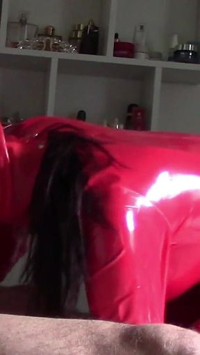 The MILF in a Latex Suit Sucks Cock with Cum in Her Mouth