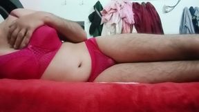 Indian Gay Crossdresser Gaurisissy Showing and Fingerings in Her Ass in Pink Honeymoon Lingerie