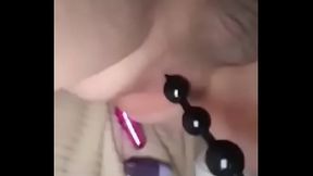 Chloe CD uses anal beads solo