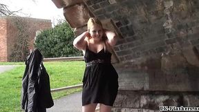 Blonde babe Sophie Keagan flashes and masturbates in public!