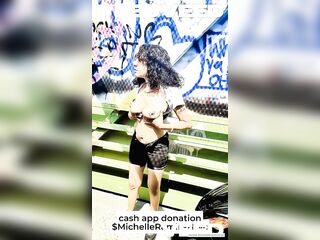 PUBLIC BRIDGE Stripped Beach Solo Female Biker Hotty irl Reality In The Town