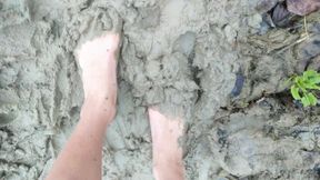 Stepping in Mud Barefoot - Dirty Feet and Jerk off and Stepping on Own Cum at the End