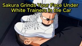Sneaker Face Trampling - Sakura Grinds Your Face Under White Trainers in the Car