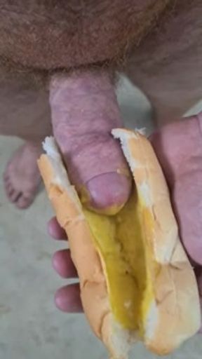 Guy shoves his cock between two saucy buns. Dp creampie. ASMR. Hotdogs and mustard.