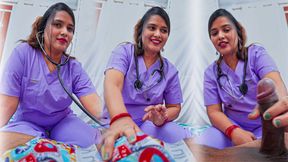 Indian Nurse pissing on patient's bed when she gets hardcore rough fuck by patient in HINDI dirty talk.