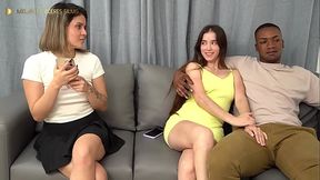 Hot Latina wife and girlfriend enjoy huge BBC in throuple