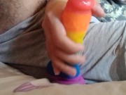 Hairy wet pussy dildo play