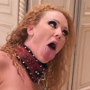 Redhead bitch in latex boots gets her sphincter prodded