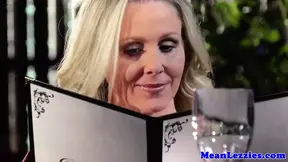 Milf fingers ass and pussy during dinner