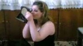 Busty amateur Arab wifey putting makeup and showing her twat