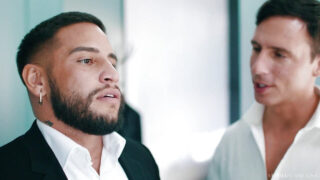 Inked Brock Banks gets blown and anal fucked by Reese Rideout and Vincent O’Reilly