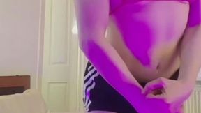 Angel flexing beefy biceps in micro bikini tease