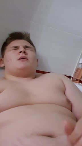 Fat Boy Cumming with Tied Balls