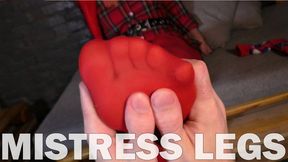 POV foot rubs and worship of feet in red pantyhose and socks