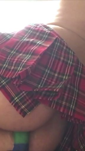 Femboy CD riding my first dildo ever in skirt and stockings   Clip 1