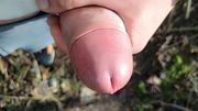 Gentle slow jerk off close up uncut cock outdoor - close up cum