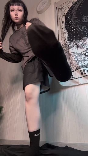 Goth teen in socks gets naughty