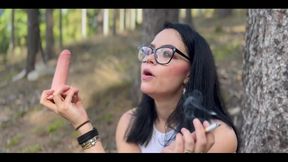 Smoking Cigarette and Blowjob Dildo in the Forest