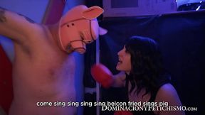 Domina Damsel uses her submissive as a sparring bag