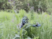 Avatar Monika Foxxx has fun with big dildos in nature