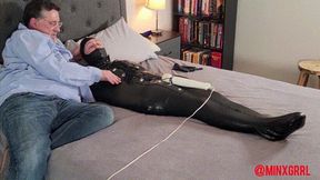 MinxGrrl - Leather Sack Bound, Anally Plugged and Vibed to Orgasm (MP4 Format)