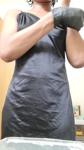 Cute amateur teen in latex gloves shows off her tits on OnlyFans