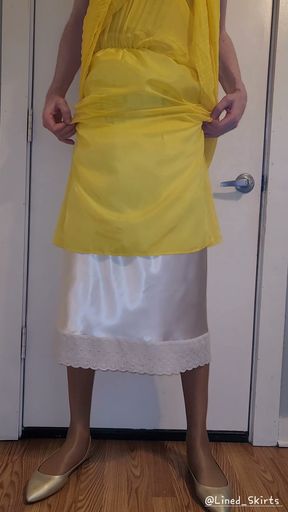 Yellow chiffon skirt with a satin half slip
