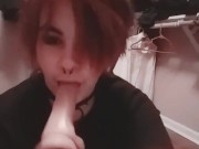 Cute Alt FTM in fishnets sucks and rides toys