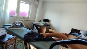 Sexy Brunette with Hairy Pussy, Doing Housework Naked.