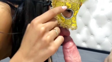 Young Latina with small tits gives a passionate handjob to a bald white man